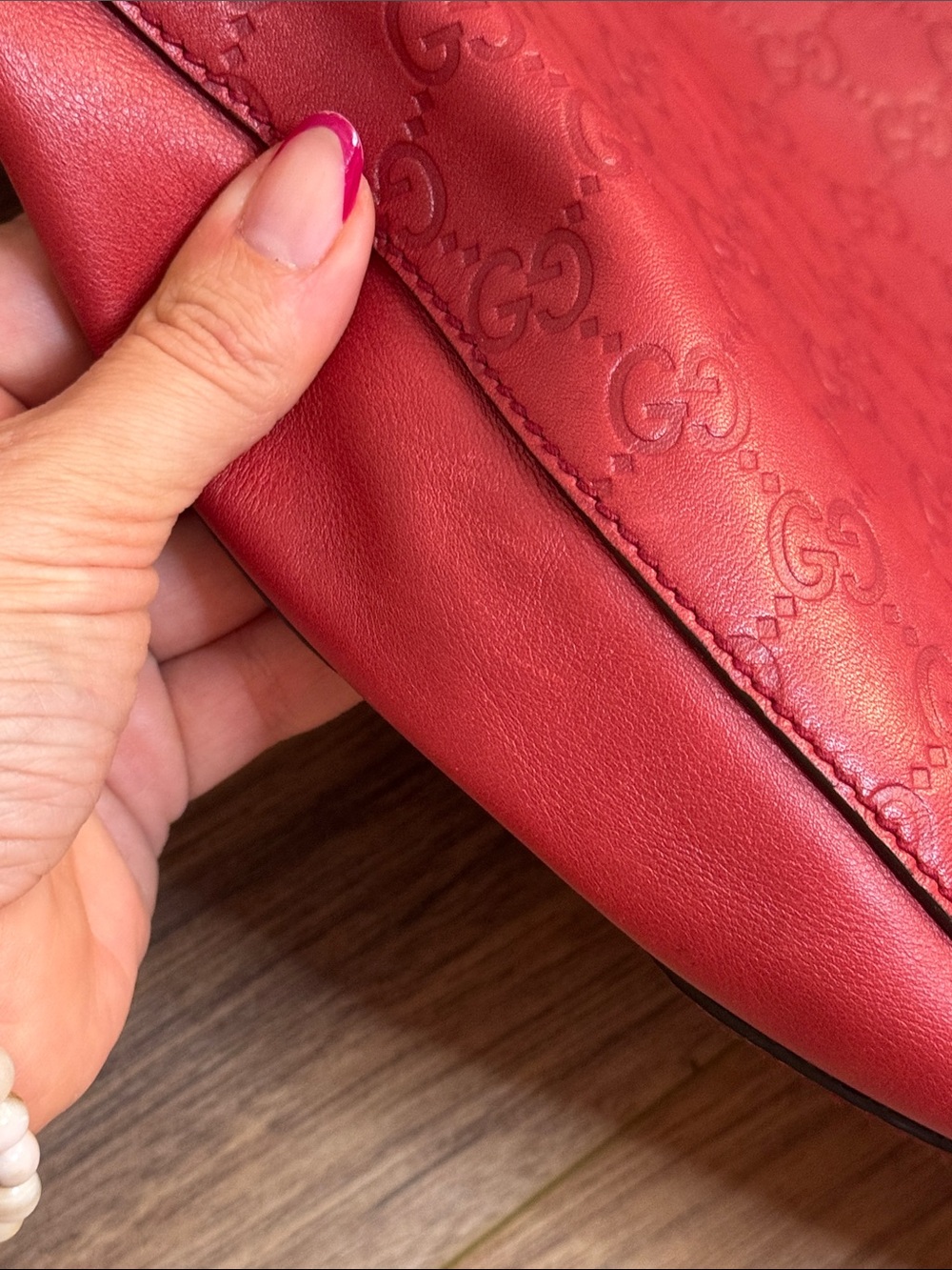 Gucci Red Monogram Leather Hobo Shoulder Bag - Picture 12 of 16